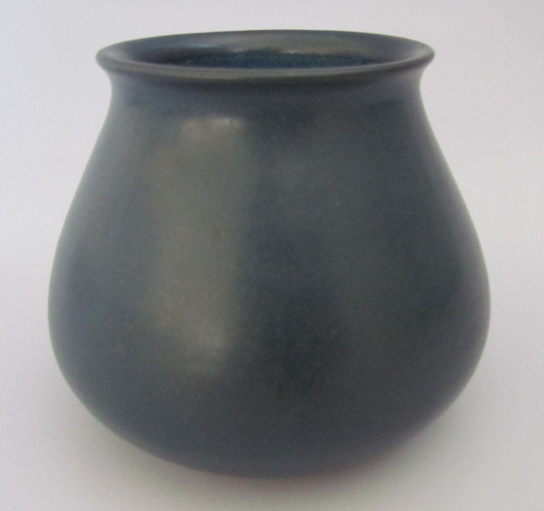Marbleheard Pottery Vase Matte Blue: Marblehead Pottery Vase Matte Blue. 3 1/2 "H x 4 1/2 " W.