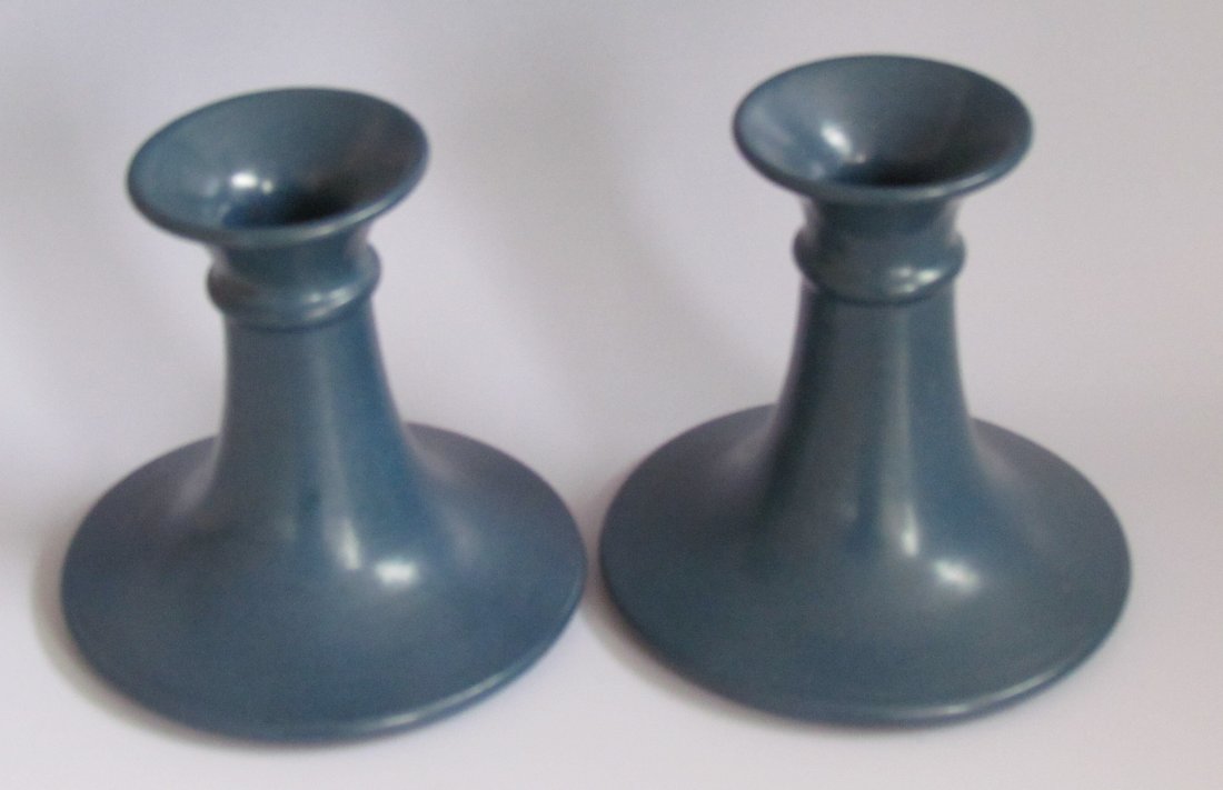 Pair Marblehead Pottery Candlesticks: Pair Marblehead Pottery Candlesticks, ht. 4 1/2, diam. 5