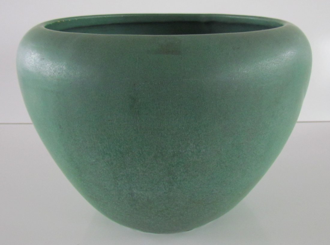 Large Weller Matte Green Jardineer: Large Weller Matte Green Jardineer, ht. 8, wd. 11