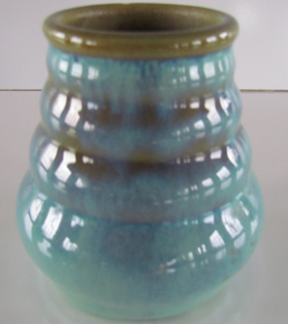 Fulper Pottery Vase: Fulper Pottery Vase, light blue green glaze, ht. 3 1/2, wd. 3 1/2