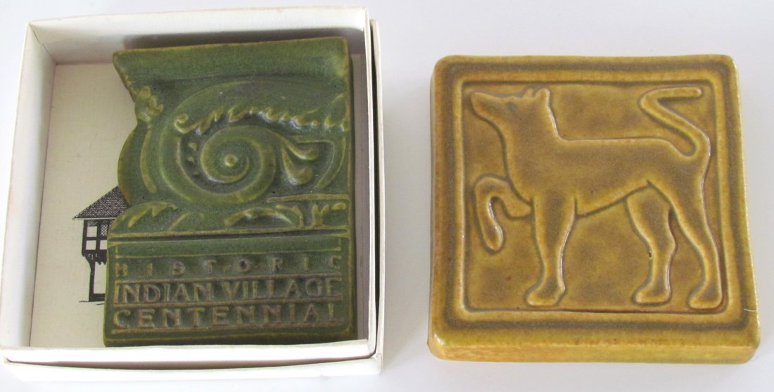 Two Pewabic Art Pottery Tiles: Two Pewabic Art Pottery Tiles, sq. 4
