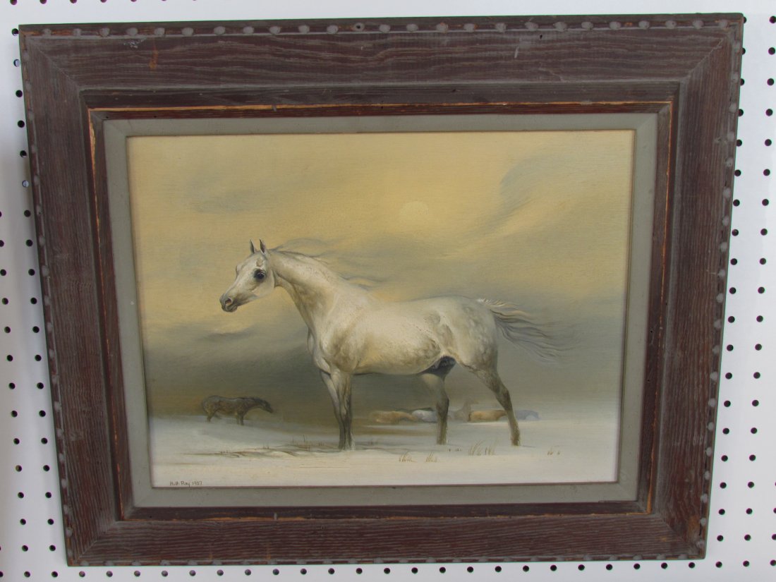 Ruth Ray America (1919-1977) Palomino Oil on Canvas: Ruth Ray America (1919-1977) Palomino Oil on Canvas. Ray's enchanting painting of palomino horses in the snow. Signed "Ruth Ray 1957" in l.r.. Frame measures 18.5 x 22.75 in., painting measures 11.5 x