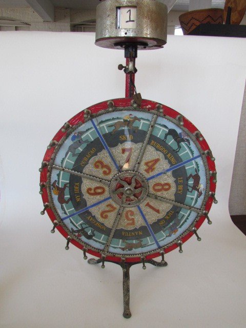 Horse Race Gambling Wheel: Horse Race Gambling Wheel, some glass cracked, ht. 34, wd. 20