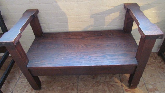 Mission Hall Seat: Mission hall seat, pegged, ht. 24, wd. 37 3/4