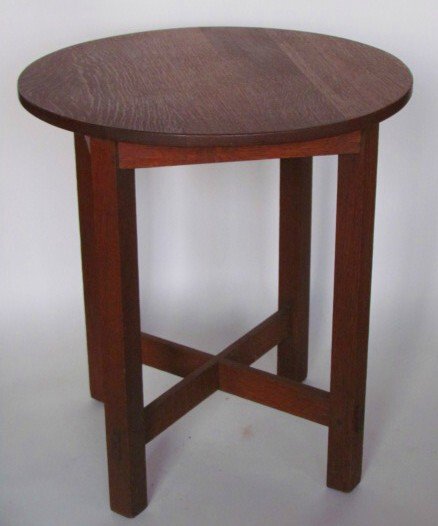 Stickley Table: Stickley table, unsigned, finish not original, may have height loss, ht. 26, diam. 24