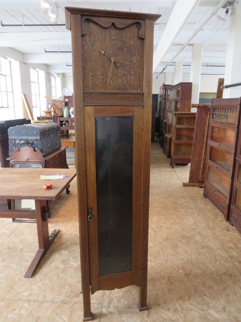 Mission Tall Case Clock: Mission tall case clock, ht. 77 1/4, wd. 20 1/2