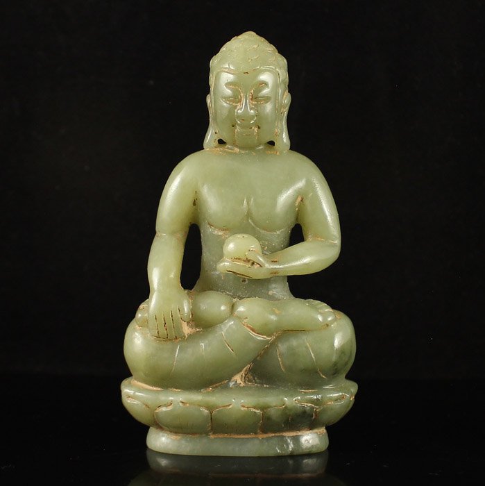 Vintage Chinese Hetian Jade Carved Buddha Statue (1 of 6)