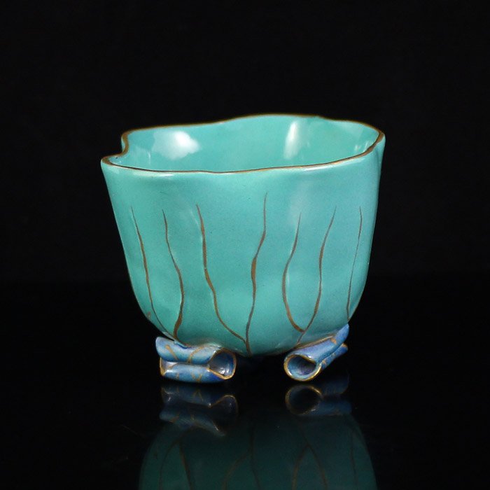 Chinese Gold-plating Sky Blue Glaze Porcelain Cup (1 of 7)