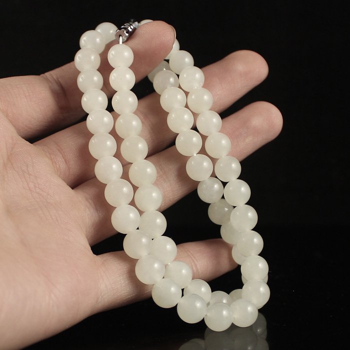 Chinese Natural White Hetian Jade Beads Necklace (1 of 8)