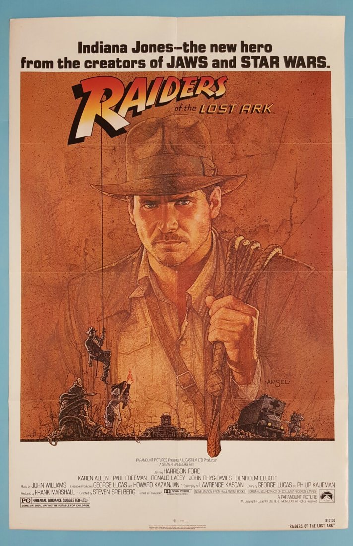 Raiders of the Lost Ark (1981) One Sheet Movie Poster: (Paramount) 27" x 41" Starring Harrison Ford. This is an unrestored poster in excellent condition. Looks unused.