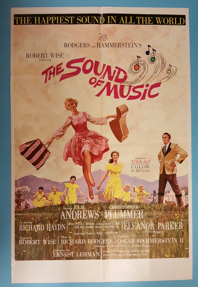 The Sound Of Music 1975 One Sheet Movie Poster: (20th Century Fox) Starring Julie Andrews & Christopher Plummer. This is a folded one sheet poster in excellent overall condition with minor fold and edge wear and a couple of minor fold separations. 