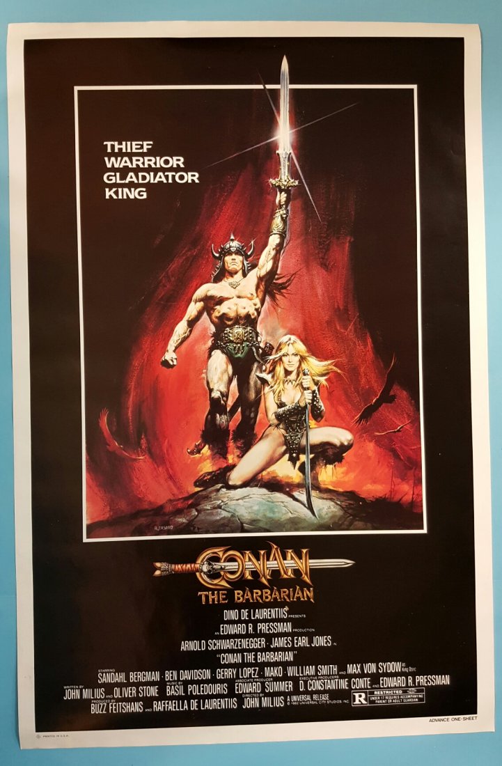 Conan The Barbarian 1982 One Sheet Movie Poster: (Universal Pictures) Arnold Schwarzenegger, James Earl Jones. This is a rolled unrestored poster in excellent condition. Any imperfections are minor. Displays very well.