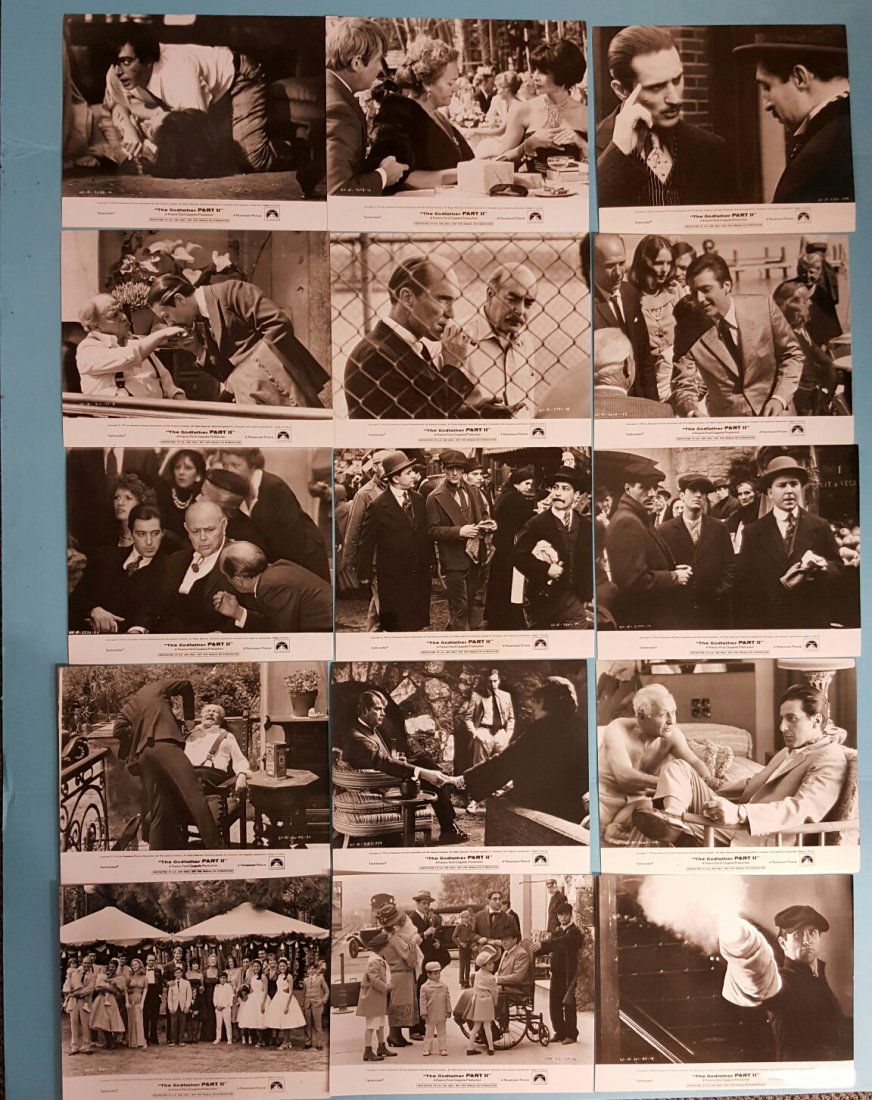The Godfather II 1974 (16) Deluxe Photos 8" x 10": (Paramount)Starring Al Pacino, Robert Duvall, Diane Keaton, & Bobert De Niro. Set of 16 deluxe photo stills from the movie. The photos are in excellent condition