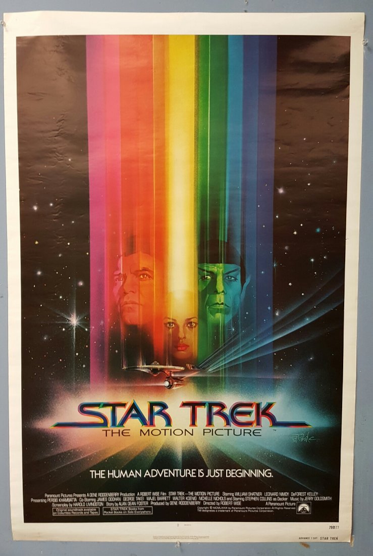 Star Trek 1979 Advance One Sheet Movie Poster: (Paramount) Starring William Shatner & Leonard Nimoy. This is a rolled unrestored poster in very presentable condition with minor staining around the border and some creasing from being rolled.