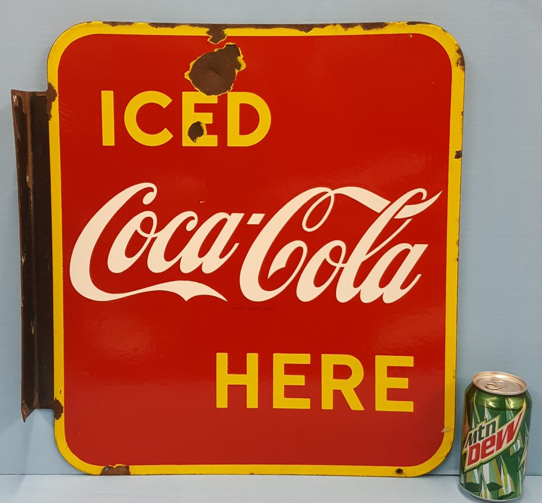 Porcelain Iced Coca Cola Here Flange Sign (1 of 2)