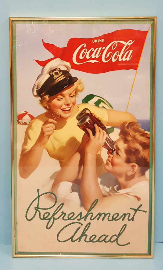 1952 Drink Coca Cola Refreshment Ahead Cardboard Sign (1 of 1)