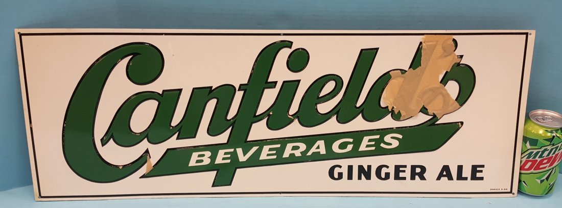 NOS Canfield's Beverages Ginger Ale Tin Sign (1 of 3)