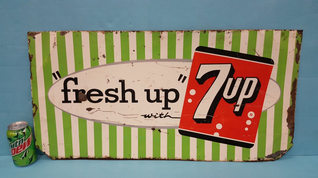 1949 Fresh Up With 7up Vertical Tin Sign