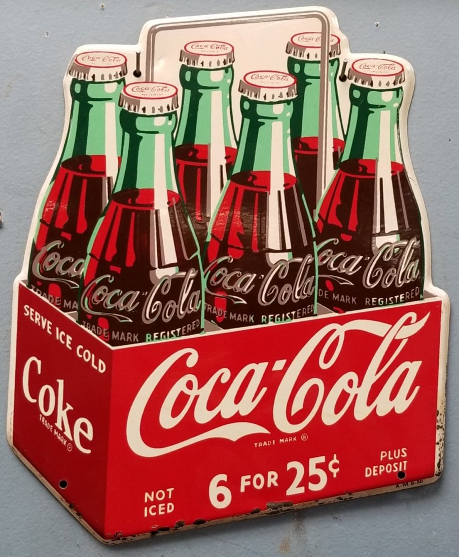 1950's Coca Cola Six Pack Tin Sign