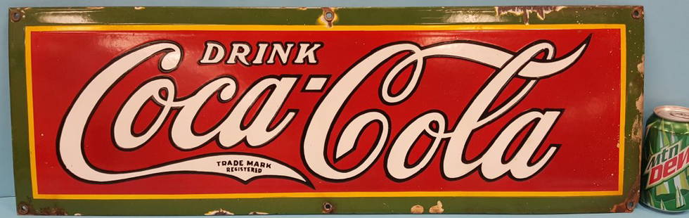 Porcelain Coca Cola Sign: 30" x 20" porcelain sign with minor porcelain chips and paint on the edge. PLEASE READ AND UNDERSTAND THE PAYMENT AND SHIPPING TERMS FOR THIS AUCTION PRIOR TO PLACING BIDS.