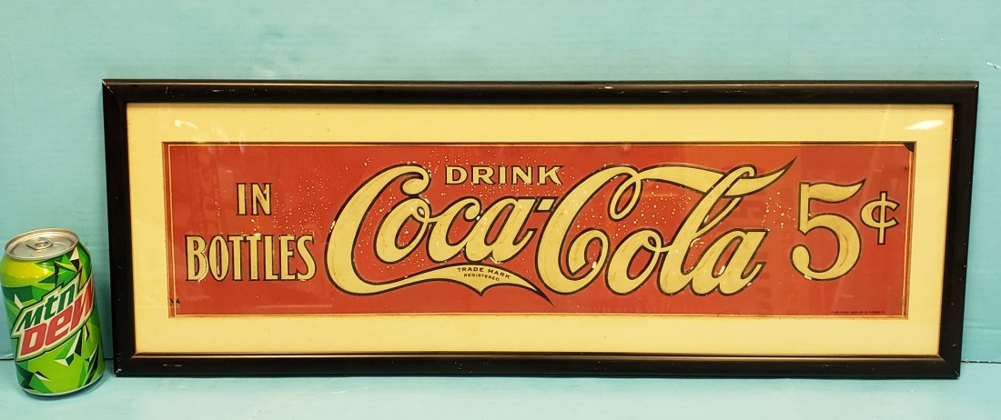 1920's Coca Cola 5 cent Tin Sign Framed (1 of 2)