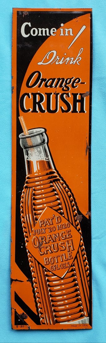 RARE 1920 Orange Crush Tin Door / Palm Push Sign (1 of 1)