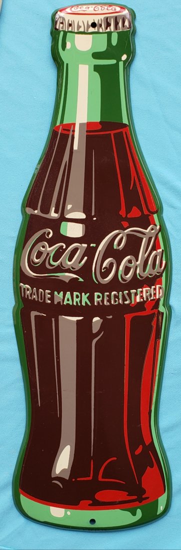 1957 Coca Cola Die Cut Bottle Tin Advertising Sign (1 of 1)