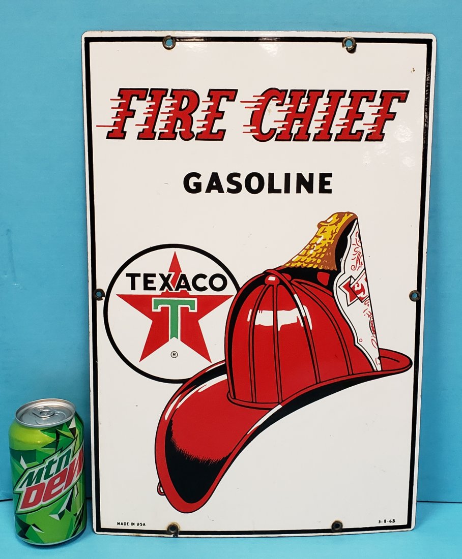 1963 Fire Chief Texaco porcelain pump plate (1 of 2)