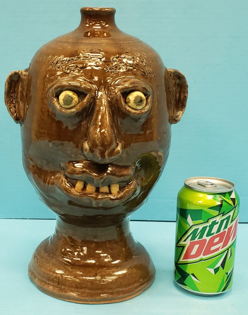 Reggie Meaders Wig Stand Face Jug: 12" Wig stand face jug incised Reggie Meaders 1-11-1993. Excellent condition. PLEASE READ & UNDERSTAND THE PAYMENT & SHIPPING TERMS FOR THIS AUCTION PRIOR TO PLACING BIDS.