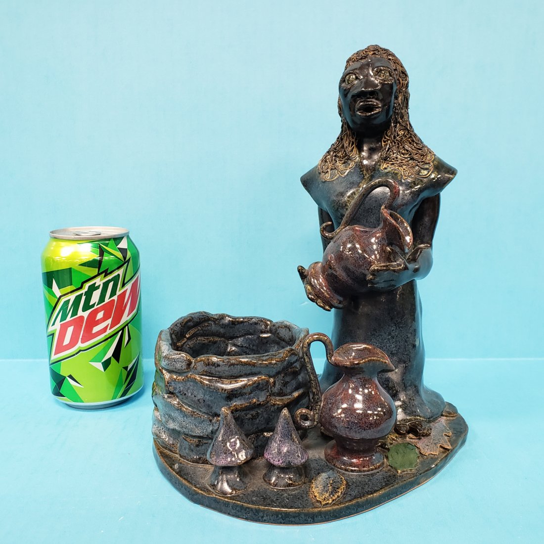 Lin Craven Lady at the Well Scene Southern Folk Pottery: 9.75" 2000 Woman at well with pitchers, mushrooms, and colorful leaves. Excellent condition Signed, dated, and numbered #5 on the bottom. PLEASE READ & UNDERSTAND THE PAYMENT & SHIPPING TERMS FOR THIS
