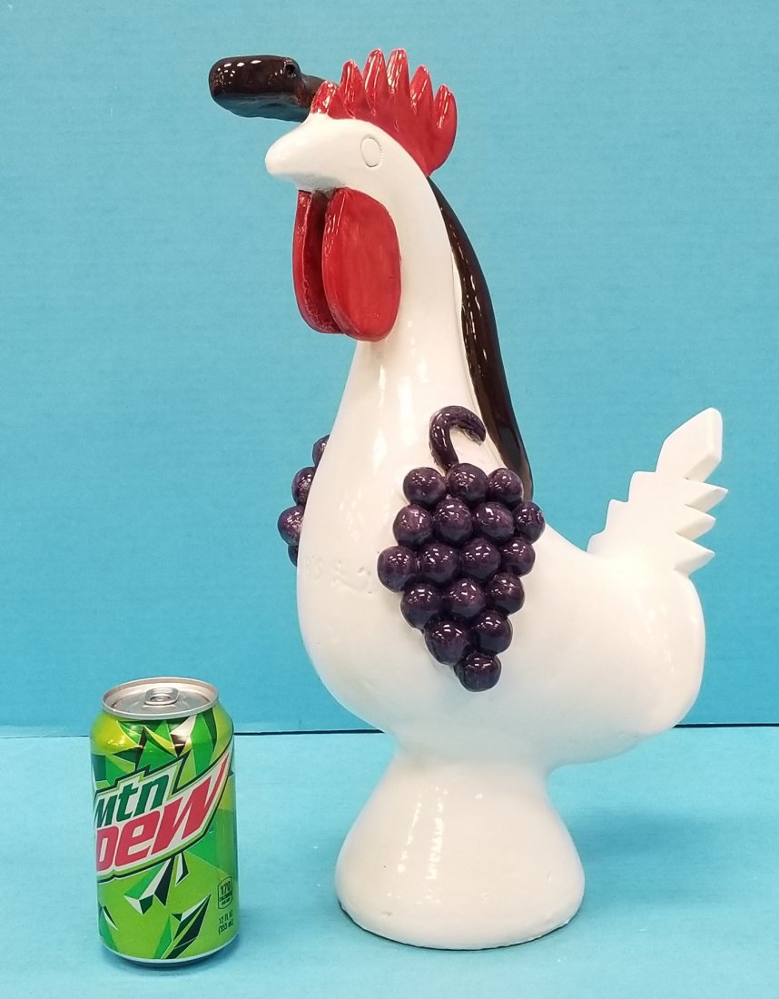Nub's #2 Edwin Meaders White Rooster w/ Snake & Grapes: 16" White rooster with brown snake and purple grapes in excellent condition. Incised NUB'S #2 in front. PLEASE READ & UNDERSTAND THE PAYMENT & SHIPPING TERMS FOR THIS AUCTION PRIOR TO PLACING BIDS.