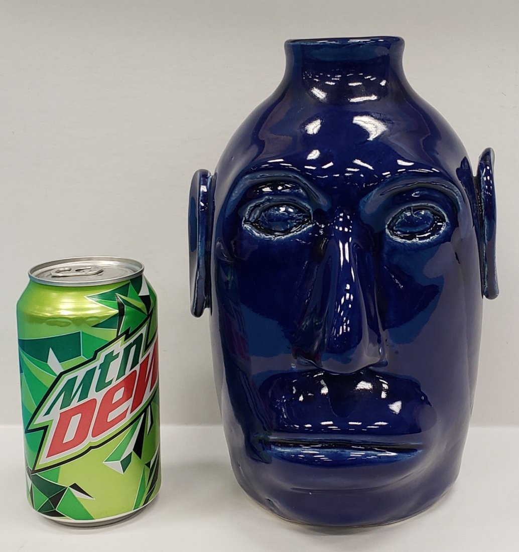 Edwin Meaders Blue Face Jug #2: 9.5" Blue face jug in excellent Condition. Signed Edwin Meaders 3-8-2013. #2. PLEASE READ & UNDERSTAND THE PAYMENT & SHIPPING TERMS FOR THIS AUCTION PRIOR TO PLACING BIDS.
