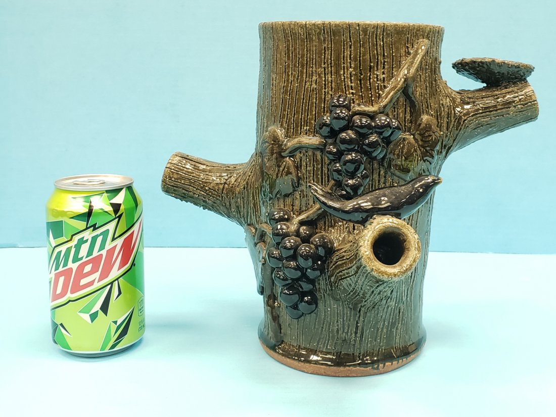 David Meaders Grape and Bird Tree Pot: 9.25" Glazed tree, grapes, bird, and nest with 3 eggs in excellent condition. PLEASE READ & UNDERSTAND THE PAYMENT & SHIPPING TERMS FOR THIS AUCTION PRIOR TO PLACING BIDS.