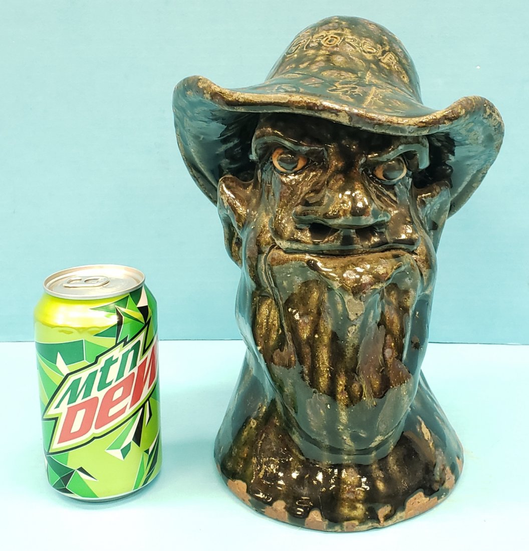 Clete Meaders Face Jug/Bust Georgia: 10.5" Glazed bust of man in hat inscribed with Georgia on the hat. Signed and dated 1996 on back. PLEASE READ & UNDERSTAND THE PAYMENT & SHIPPING TERMS FOR THIS AUCTION PRIOR TO PLACING BIDS.