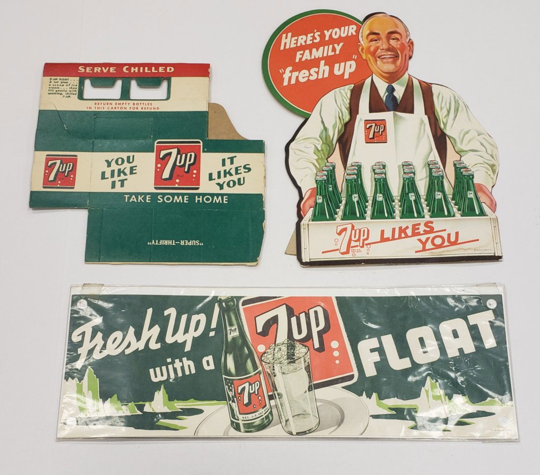 1948 7up Easel Back & paper sign, with 6 pack carrier (1 of 1)