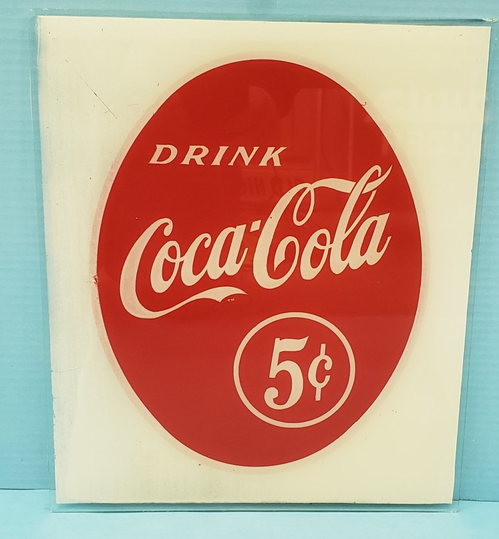 Drink Coca Cola 5 cents Reverse Painted Glass (1 of 1)