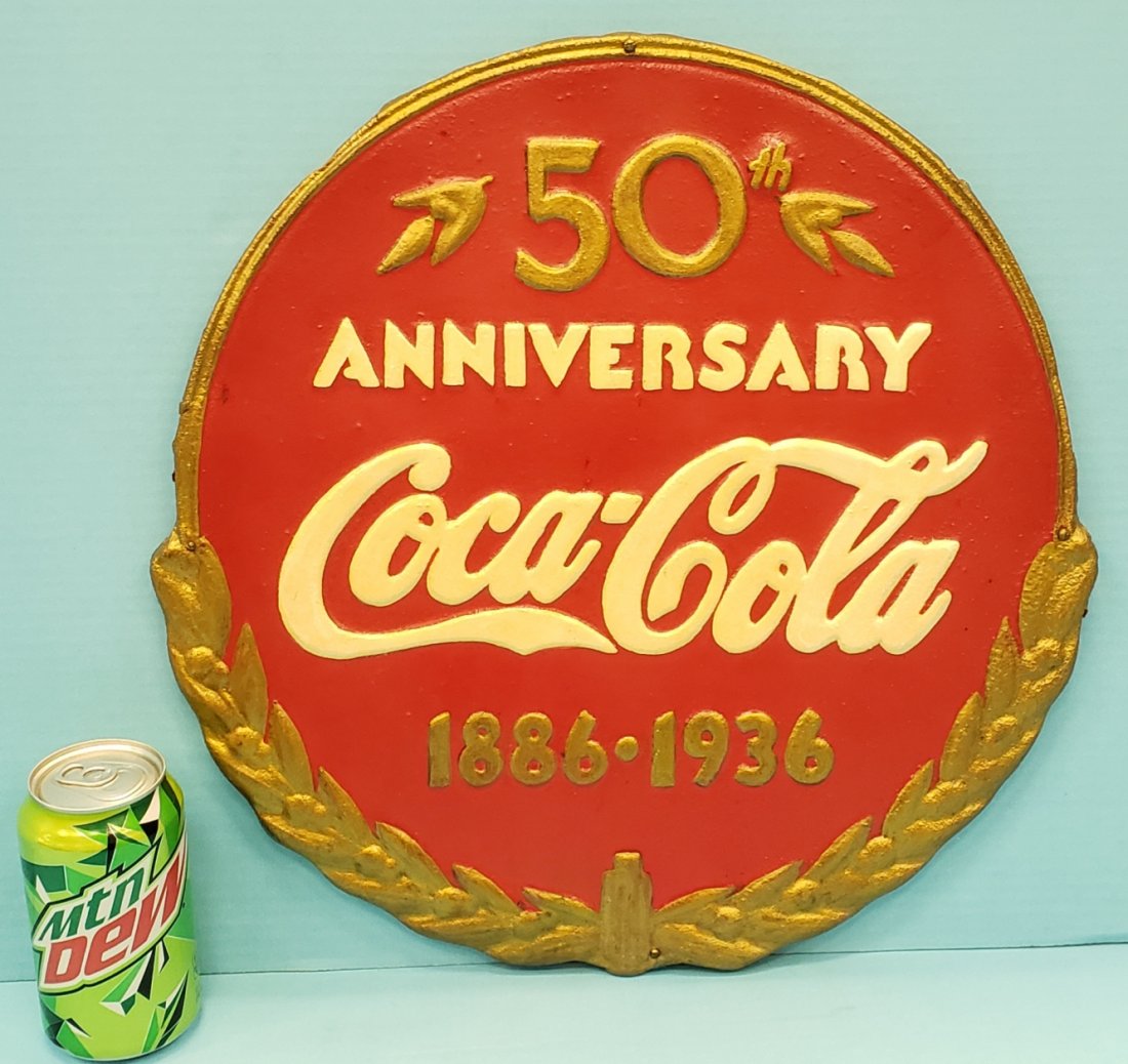 1936 Coca Cola 50th Anniversary Embossed Sign (1 of 1)