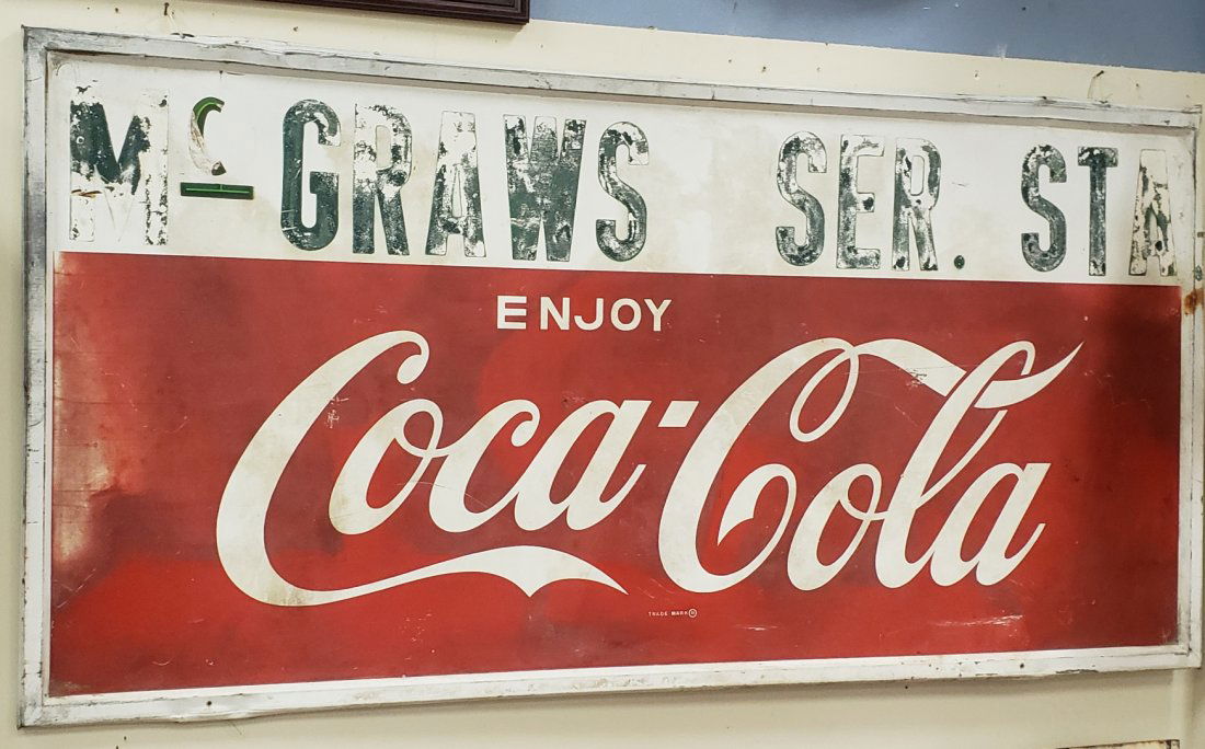 Enjoy Coca Cola McGraws Service Station tin sign (1 of 1)