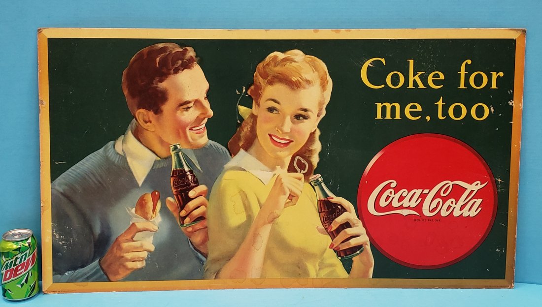 1947 Coca Cola Cardboard Sign Coke for me, too (1 of 2)