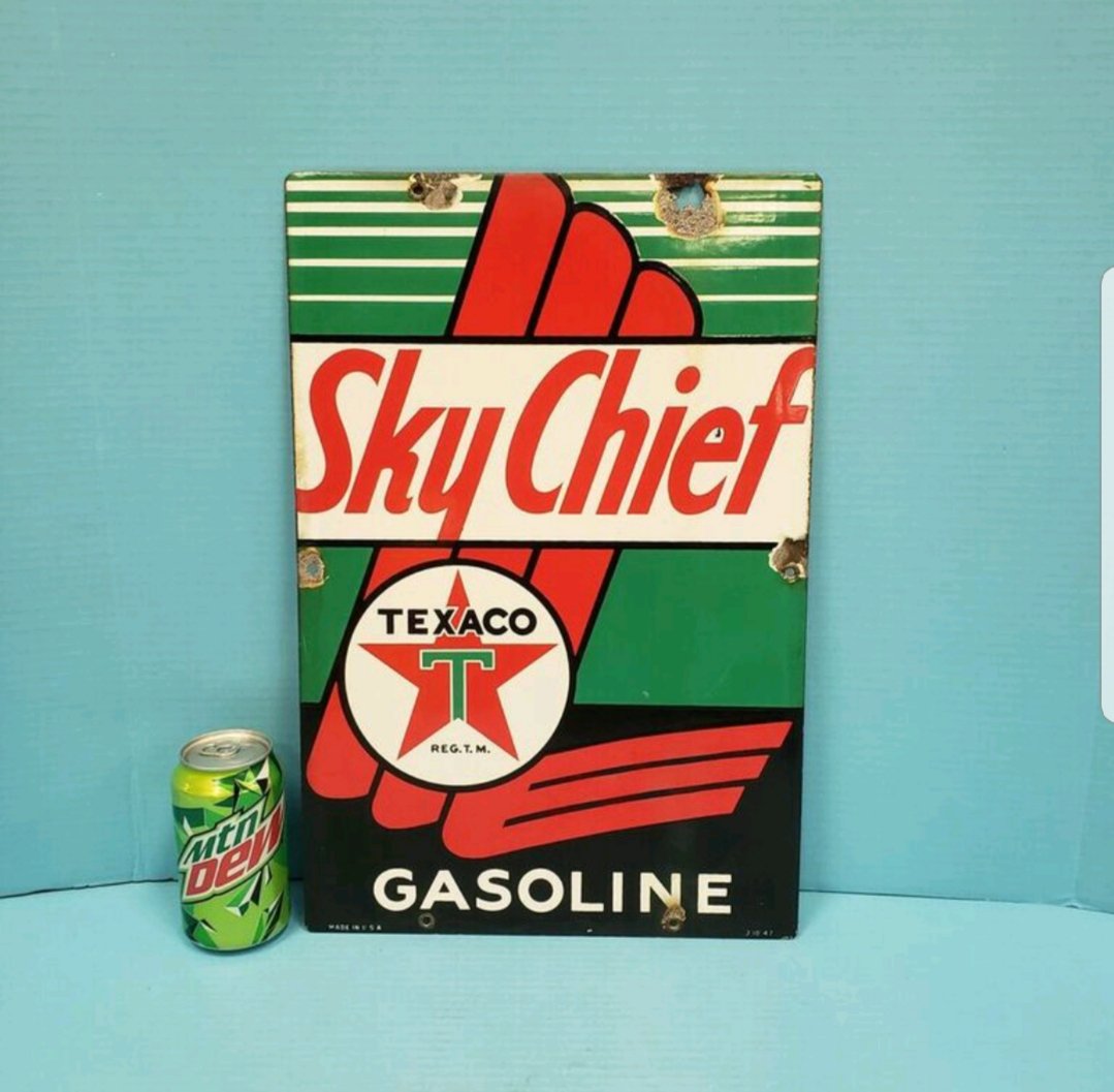 1947 Porcelain Texaco Sky Chief Gas Pump Plate (1 of 1)