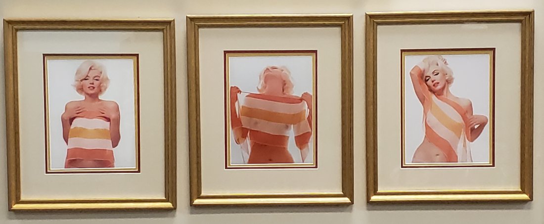 Marilyn Monroe Striped Scarf by Bert Stern: 3 15" x 18" Framed and matted under glass prints of Marilyn Monroe in excellent condition. PLEASE READ AND UNDERSTAND THE PAYMENT AND SHIPPING TERMS FOR THIS AUCTION PRIOR TO PLACING BIDS. ALL BIDDERS