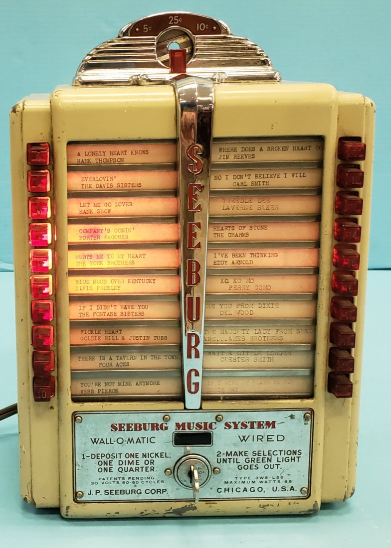 Seeburg Jukebox Wall O Matic Wallbox: Original wallbox with light wear and key. PLEASE READ & UNDERSTAND THE PAYMENT & SHIPPING TERMS FOR THIS AUCTION PRIOR TO PLACING BIDS. ALL BIDDERS ARE BOUND BY THE TERMS OF THE AUCTION.