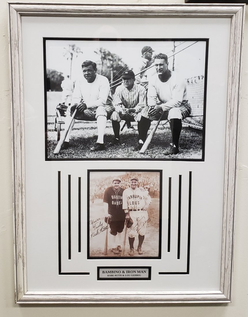 Babe Ruth and Lou Gehrig Framed Photos: 22" x 30" 2 Professionally framed and matted together photo prints of Babe Ruth & Lou Gehrig in excellent condition. PLEASE READ & UNDERSTAND THE PAYMENT & SHIPPING TERMS FOR THIS AUCTION PRIOR TO PLA