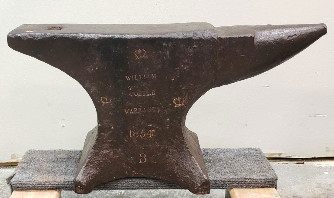 1854 William Foster 99 lb Anvil with Three Crowns: 1954 William Foster anvil with three stamped crowns which is uncommon. PLEASE READ & UNDERSTAND THE PAYMENT & SHIPPING TERMS FOR THIS AUCTION PRIOR TO PLACING BIDS. ALL BIDDERS ARE BOUND TO THE TERMS