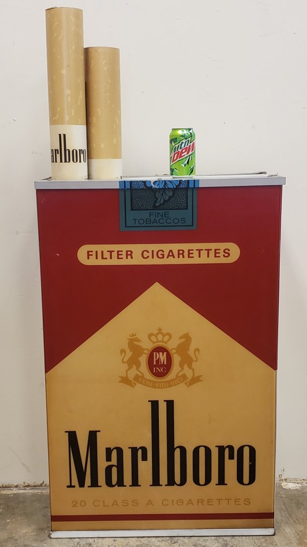 Large Marlboro Cigarette Store Display: 24"w x 10"d x 53"h Light up store display of a large cigarette pack. There is no chord so the lights are untested. Displays well with normal wear, scuffs, and scratches. PLEASE READ & UNDERSTAND THE P
