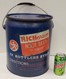 Richardson Root Beer 5 gallon Syrup Can: An original 5 gallon can for Richardson Root Beer with original handle, scuffs, scratches, and a couple minor dings. PLEASE READ & UNDERSTAND THE PAYMENT & SHIPPING TERMS FOR THIS AUCTION PRIOR TO