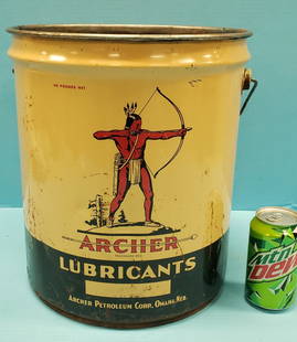 Archer Lubricants 5 Gallon Can: Metal can with bright graphics on two sides with scuffs, scratches, and minor dents. PLEASE READ & UNDERSTAND THE PAYMENT & SHIPPING TERMS FOR THIS AUCTION PRIOR TO PLACING BIDS. ALL BIDDERS ARE