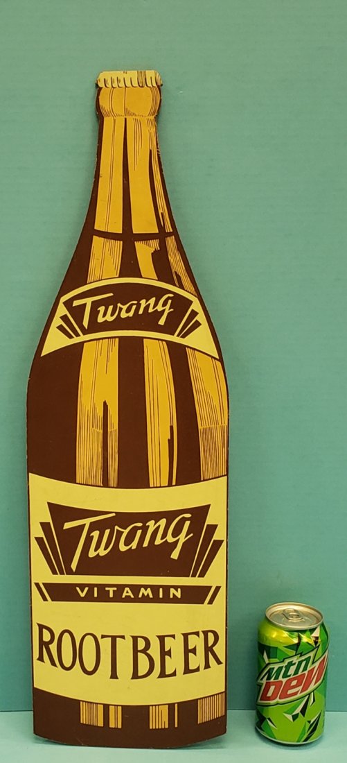 NOS RARE Twang Root Beer Bottle Die Cut Masonite Sign (1 of 2)