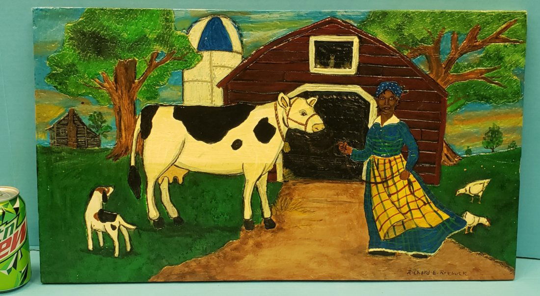 Richard Roebuck Black Rural Scene Folk Art Painting (1 of 2)
