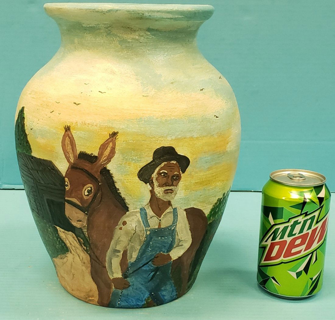 Richard Roebuck Black Rural Scene Folk  Painting Vase (1 of 4)